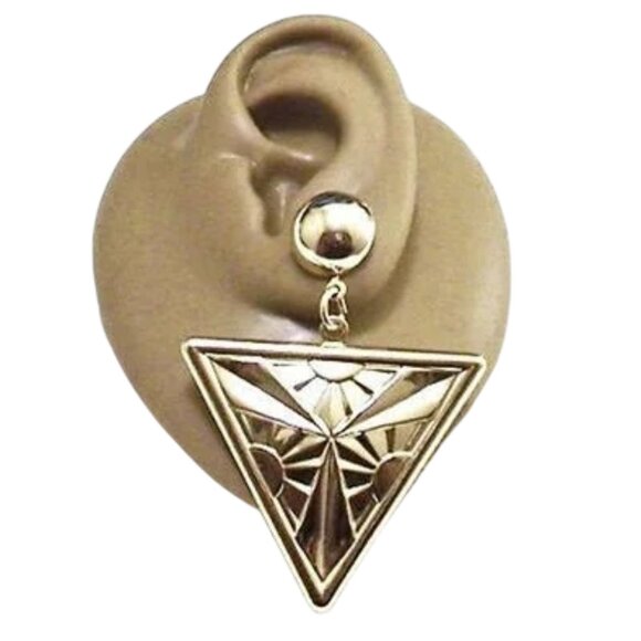 Sun Beam Triangle Discs Pierced Earrings Gold Tone - Picture 3 of 3